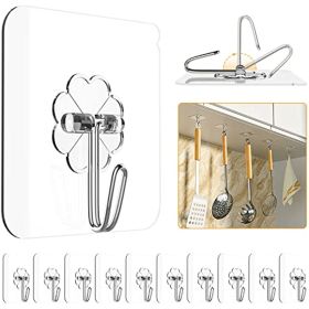 probebi Adhesive Hooks for Hanging Heavy Duty; 12 Pack Wall Hooks 13lb(Max); Sticky Hooks Waterproof; Wall Hangers Without Nails; Kitchen Hooks; Bathr