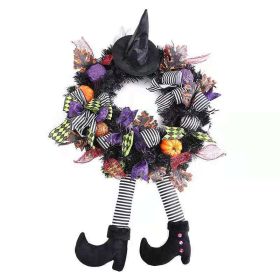 Halloween Decor Wreath Witch Legs Hanging Witch Wired Ribbon Wreath Door Decor