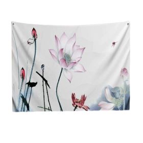 Chinese Painting Lotus Bedroom Tapestry TV Backdrop Tapestry Living Room Tapestry Decoration; 39x51 inch