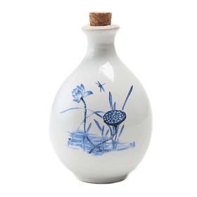 17oz White Ceramic Wine Jar Chinese Style Empty Wine Flask Lotus Wine Bottle Small Flagon