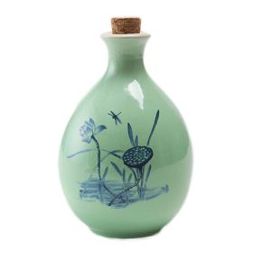 17oz Green Ceramic Wine Jar Chinese Style Empty Wine Flask Lotus Wine Bottle Small Flagon