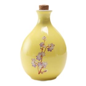 17oz Yellow Ceramic Wine Jar Chinese Style Empty Wine Flask Sakura Wine Bottle Small Flagon