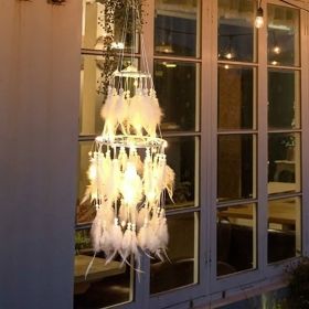 Manual Night Light Double Layer Dreamcatcher Wind Chimes Pendant Room Decoration