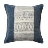 18 x 18 Square Handwoven Accent Throw Pillow; Polycotton Dhurrie; Kilim Pattern; White; Blue