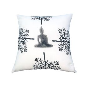 18 x 18 Square Accent Throw Pillow; Meditating Buddha; Soft Polyester Filling; Gray; White