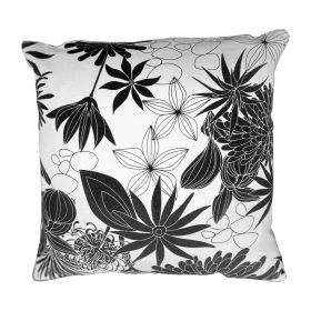 17 x 17 Inch Decorative Square Cotton Accent Throw Pillow with Classic Floral Print; Black and White