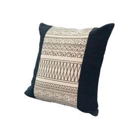 18 x 18 Square Cotton Accent Throw Pillow; Aztec Inspired Linework Pattern; Off White; Black