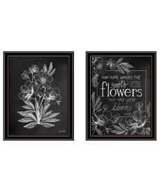 "Vintage Chalkboard Blooms" 2-Piece Vignette by House Fenway; Ready to Hang Framed Print; Black Frame