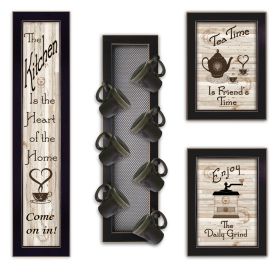 "Kitchen Collection V" 4-Piece Vignette with 7-Peg Mug Rack by Millwork Engineering; Black Frame