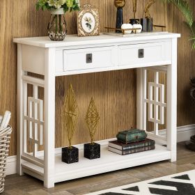 TREXM Console Table with 2 Drawers and Bottom Shelf; Entryway Accent Sofa Table (White)