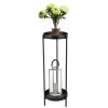 35.4"H Modern Folding Plant Stand, 2-Tier Metal Potted Plant Holder with 2 Round Trays for Indoor and Outdoor Use, Black XH