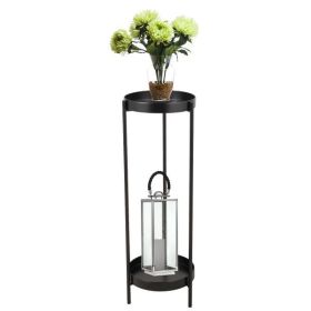 35.4"H Modern Folding Plant Stand, 2-Tier Metal Potted Plant Holder with 2 Round Trays for Indoor and Outdoor Use, Black XH