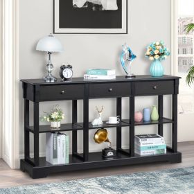 Console Sofa Table with Ample Storage; Retro Kitchen Buffet Cabinet Sideboard with Open Shelves and 3 Drawers; Accent Storage Cabinet for Entryway/Liv