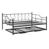 Full Size Metal Daybed with Twin Size Adjustable Trundle; Portable Folding Trundle; Black(OLD SKU:MF293730AAB)