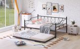 Full Size Metal Daybed with Twin Size Adjustable Trundle; Portable Folding Trundle; Black(OLD SKU:MF293730AAB)