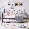 Full Size Metal Daybed with Twin Size Adjustable Trundle; Portable Folding Trundle; Black(OLD SKU:MF293730AAB)