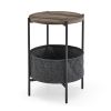 Modern Accent End Table with Storage Basket; Grey Cloth Bag and Brown Top (18'x18'x24')