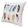 20 x 20 Modern Square Cotton Accent Throw Pillow; Printed Feather Patterned Design; White; Multicolor