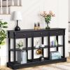 Console Sofa Table with Ample Storage; Retro Kitchen Buffet Cabinet Sideboard with Open Shelves and 3 Drawers; Accent Storage Cabinet for Entryway/Liv