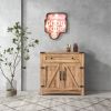 Modern Farmhouse Double Barn Door Accent Cabinet; 30 Inch; Light brown