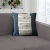 18 x 18 Square Handwoven Accent Throw Pillow; Polycotton Dhurrie; Kilim Pattern; White; Blue