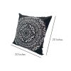 20 x 20 Modern Square Cotton Accent Throw Pillow; Mandala Design Pattern; Black; White