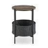 Modern Accent End Table with Storage Basket; Grey Cloth Bag and Brown Top (18'x18'x24')