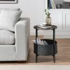 Modern Accent End Table with Storage Basket; Grey Cloth Bag and Brown Top (18'x18'x24')