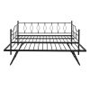 Full Size Metal Daybed with Twin Size Adjustable Trundle; Portable Folding Trundle; Black(OLD SKU:MF293730AAB)