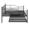 Full Size Metal Daybed with Twin Size Adjustable Trundle; Portable Folding Trundle; Black(OLD SKU:MF293730AAB)