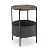 Modern Accent End Table with Storage Basket; Grey Cloth Bag and Brown Top (18'x18'x24')