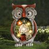 Garden Statue Owl Figurines,Solar Powered Resin Animal Sculpture with 5 Led Lights for Patio,Lawn, Garden Decor