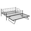 Full Size Metal Daybed with Twin Size Adjustable Trundle; Portable Folding Trundle; Black(OLD SKU:MF293730AAB)