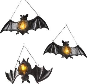 Halloween Bat LED Lantern Halloween Simulation Bat Outdoor Lights - Lighted Resin Bat Pendant Vintage Style Flameless Bat Lamp for Indoor and Outdoor (Type: 3pcs)