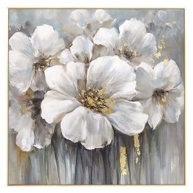 Abstract Golden White Flowers Hand Painted Oil Painting On Canvas Wall Art Wall Pictures Painting For Living Room Home Decor (size: 90x90cm)