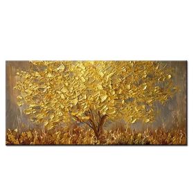 Best Selling Pure Hand painted Thick Golden Tree Abstract Oil Painting Pop Art Abstract Gold Oil Painting on Canvas for living room (size: 75x150cm)