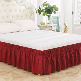 Plain Pleated Elastic Ruffle Bed Skirt Bed Sheet (Dimensions: King, Color: Pink)