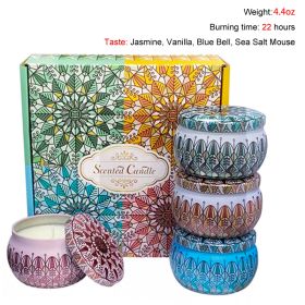 Chrstmas Gifts Vintage Scented Candles Set Flower Jar Candle Fragrance Soy Wax Natural Candle With Tin Can Wedding Birthday Home (Ships From: CN, Color: Set B-4PCS)