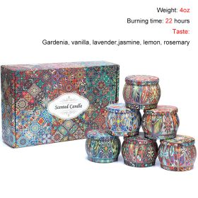 Chrstmas Gifts Vintage Scented Candles Set Flower Jar Candle Fragrance Soy Wax Natural Candle With Tin Can Wedding Birthday Home (Ships From: CN, Color: Set F-6PCS)