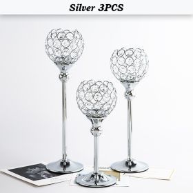 Crystal Candle Holder Pillar Gold/Silver Metal Tealight Candlestick Wedding Table Centerpiece Party Christmas Home Desktop Decor (Ships From: CN, Color: Silver 3PCS)