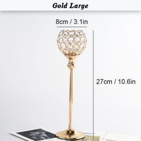 Crystal Candle Holder Pillar Gold/Silver Metal Tealight Candlestick Wedding Table Centerpiece Party Christmas Home Desktop Decor (Ships From: CN, Color: Gold Large)
