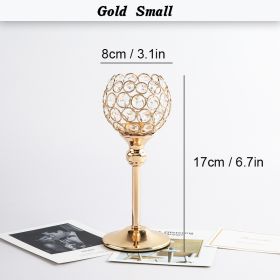 Crystal Candle Holder Pillar Gold/Silver Metal Tealight Candlestick Wedding Table Centerpiece Party Christmas Home Desktop Decor (Ships From: CN, Color: Gold  Small)