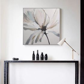 Modern Abstract Hand Painted White Flowers Canvas Wall Art Oil Paintings Posters Large Flowers Home Decoration Canvas (size: 120x120cm)