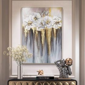 Foil golden flowers hand painted oil painting on canvas abstract large painting wall picture for home office decor (size: 150x220cm)