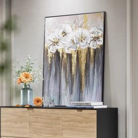 Foil golden flowers hand painted oil painting on canvas abstract large painting wall picture for home office decor (size: 60x90cm)