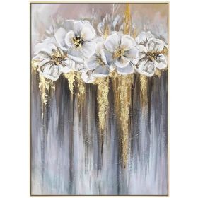 Foil golden flowers hand painted oil painting on canvas abstract large painting wall picture for home office decor (size: 75x150cm)