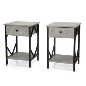Set of 2 Nightstand Industrial End Table with Drawer;  Storage Shelf and Metal Frame for Living Room;  Bedroom;  XH (Color: Gray)