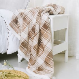 Plaid Flannel Sherpa Throw Blanket (Color: as Pic)