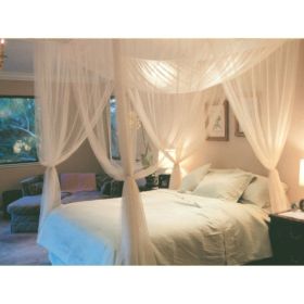 4 Corner Post Full Queen King Size Bed Mosquito Net-Black (Color: White)