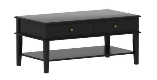 Modern White / Black Coffee Table with Storage Shelf and 2 Drawers for Living Room, Wood Small Coffee Table with Large Storage Space, Easy Assembly, A (Color: Black)